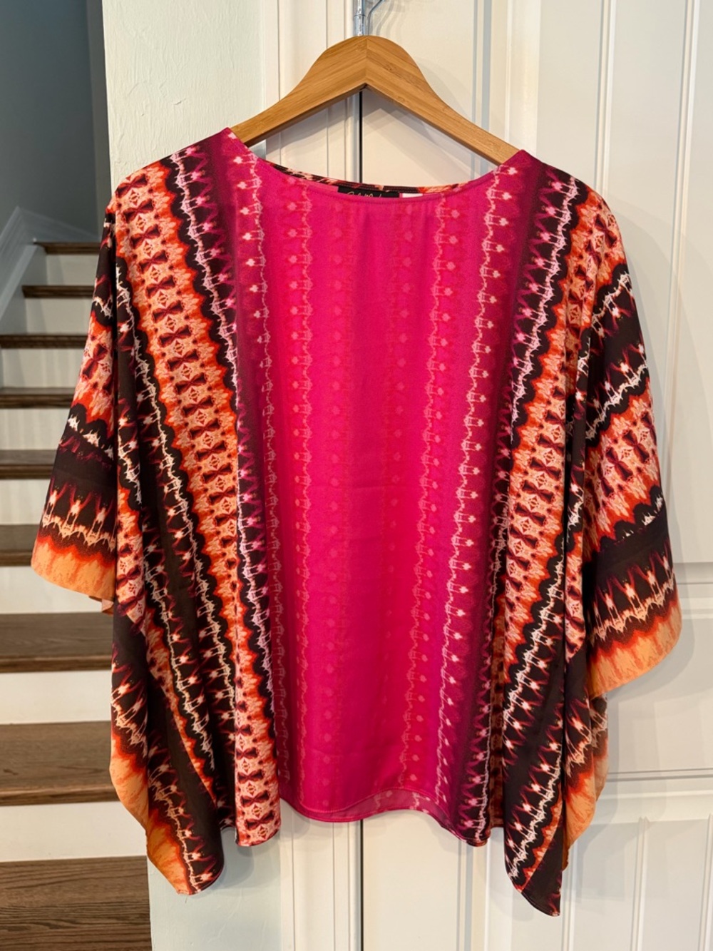 Bob Mackie Wearable Art Pink Abstract Kimono Top Small